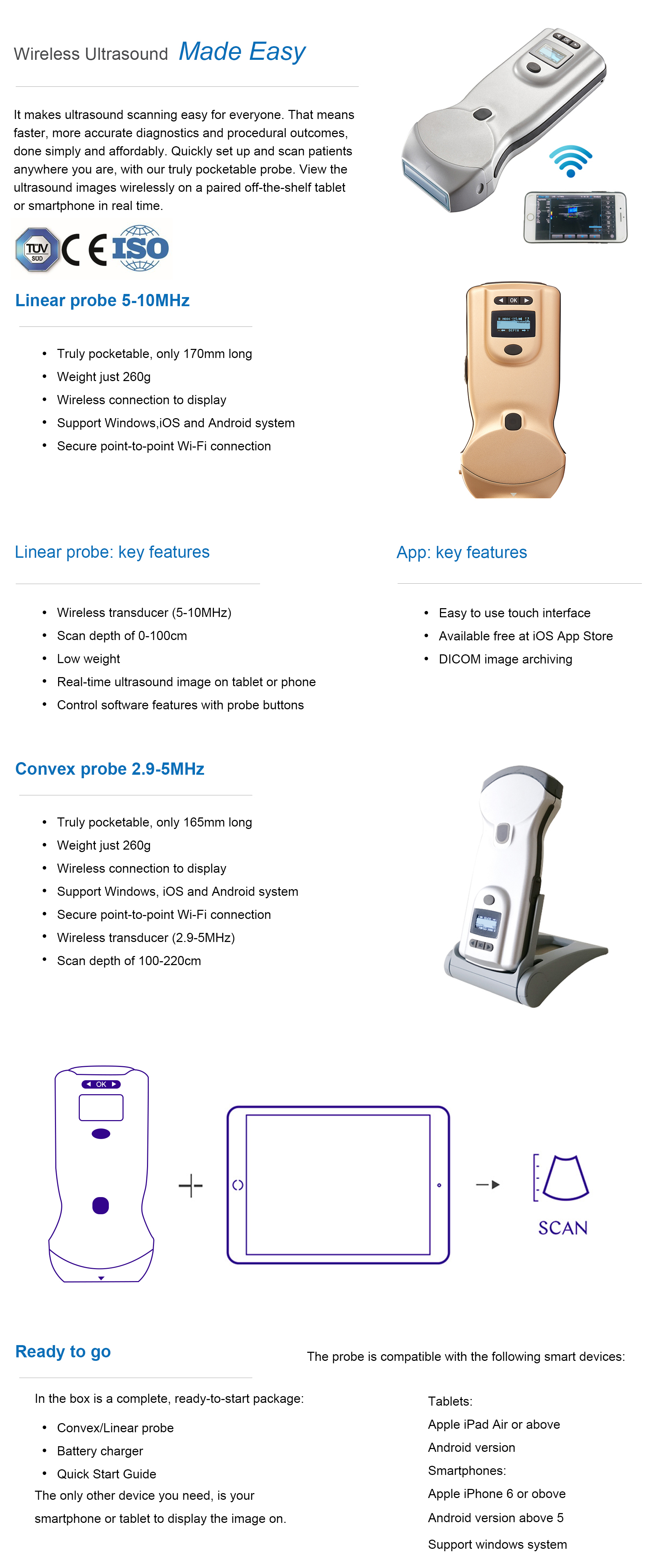FARBE DOPPLER Handheld Wireless Scanner Ultraschallsonden